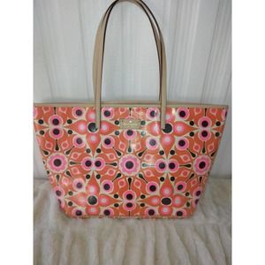 RARE Kate Spade X LARGE HARMONY BLAZE VINYL ORANGE MULTI TOTE - USED ONCE!